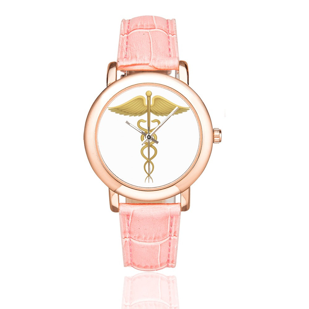 Gold Women's Rose Gold Leather Strap Watch (Model 201)