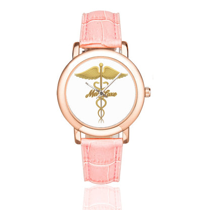 Med Luxe Gold Women's Rose Gold Leather Strap Watch (Model 201)