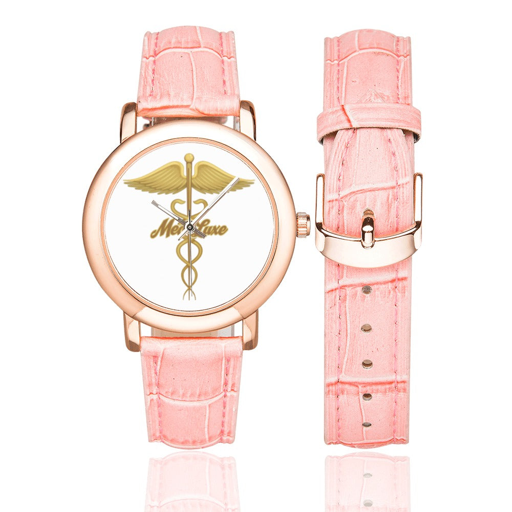 Med Luxe Gold Women's Rose Gold Leather Strap Watch (Model 201)